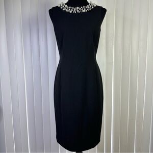 Calvin Klein Elegant Black Midi Dress with Pearl Detail
